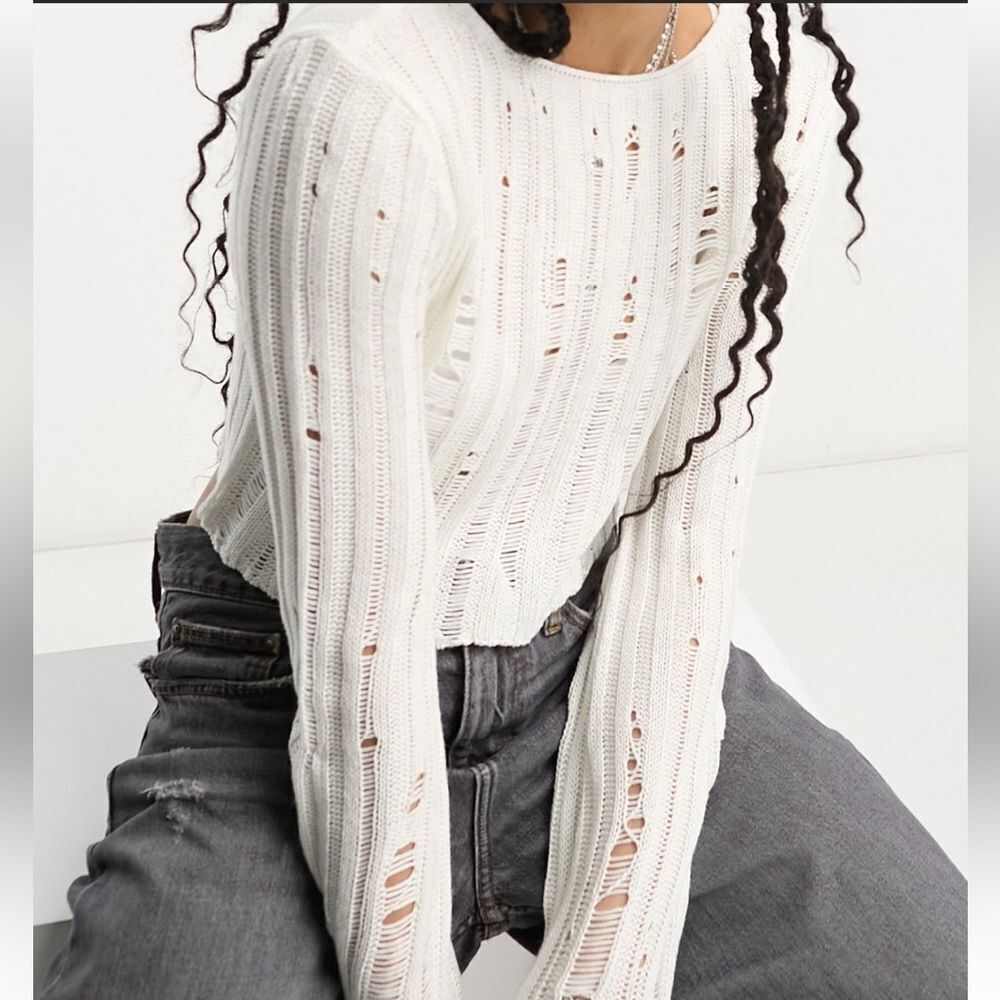 Reclaimed Vintage Cropped Laddered Jumper White Size 10 NWT‎